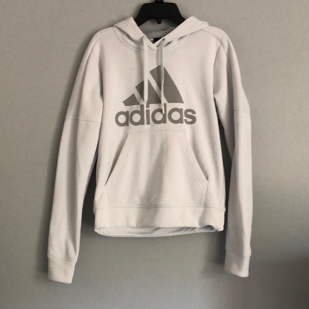 ADIDAS WHITE HOODIE GRAY LOGO